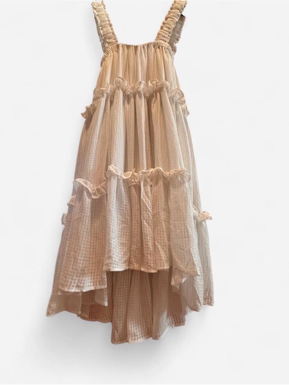 MABLE White Galway Tiered Ruffle High-Low Midi Babydoll Dress Size Small - Picture 3 of 9